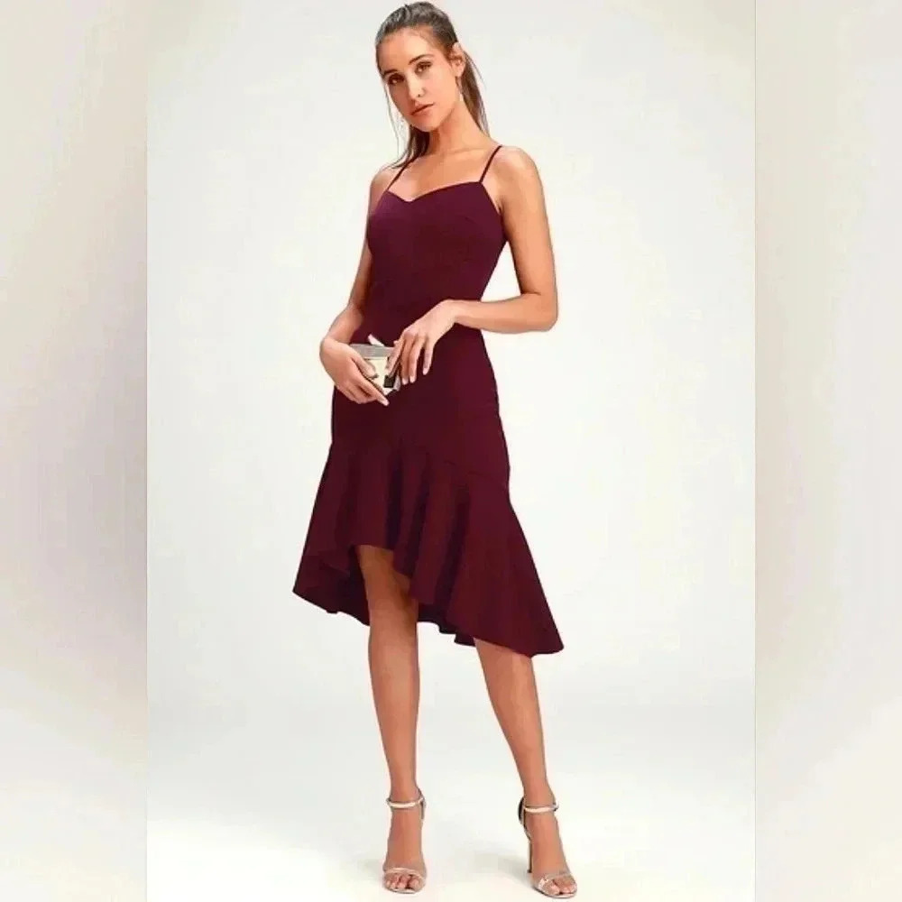 Lulus Eyes on you plum purple ruffled asymmetrical bodycon dress size XS